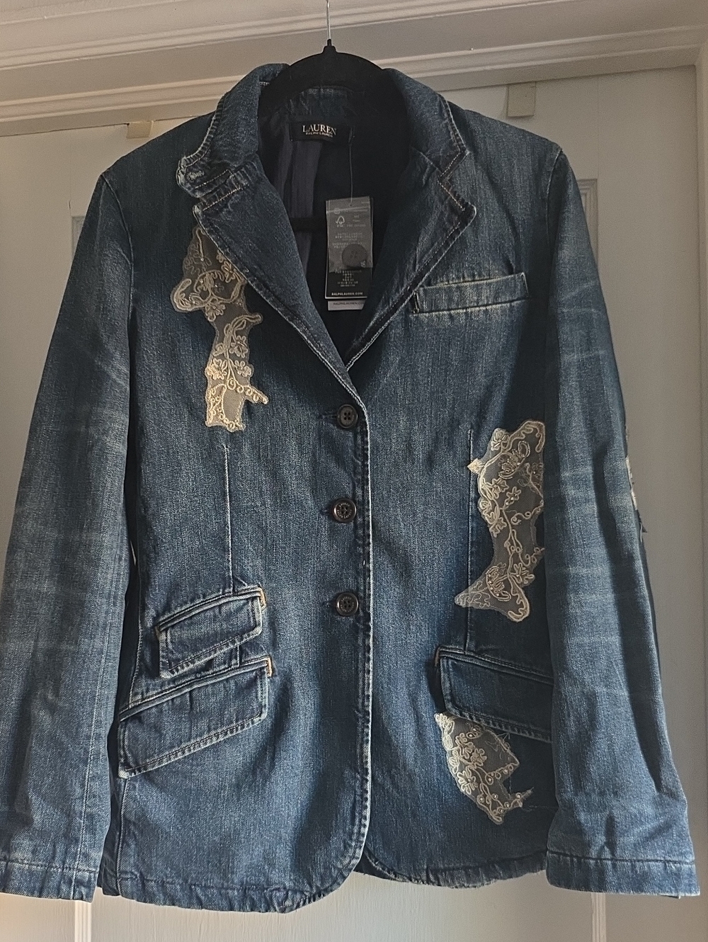 Lauren Ralph Lauren Lace Patchwork Denim Blazer